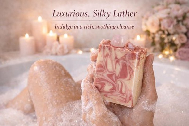AROMASOFNAT Goat Milk Soap Bar – Handcrafted Rose Quartz Soap, Organic & Natural Moisturizing Body & Face Cleanser (1 Pack) - Perfect Luxury Gift