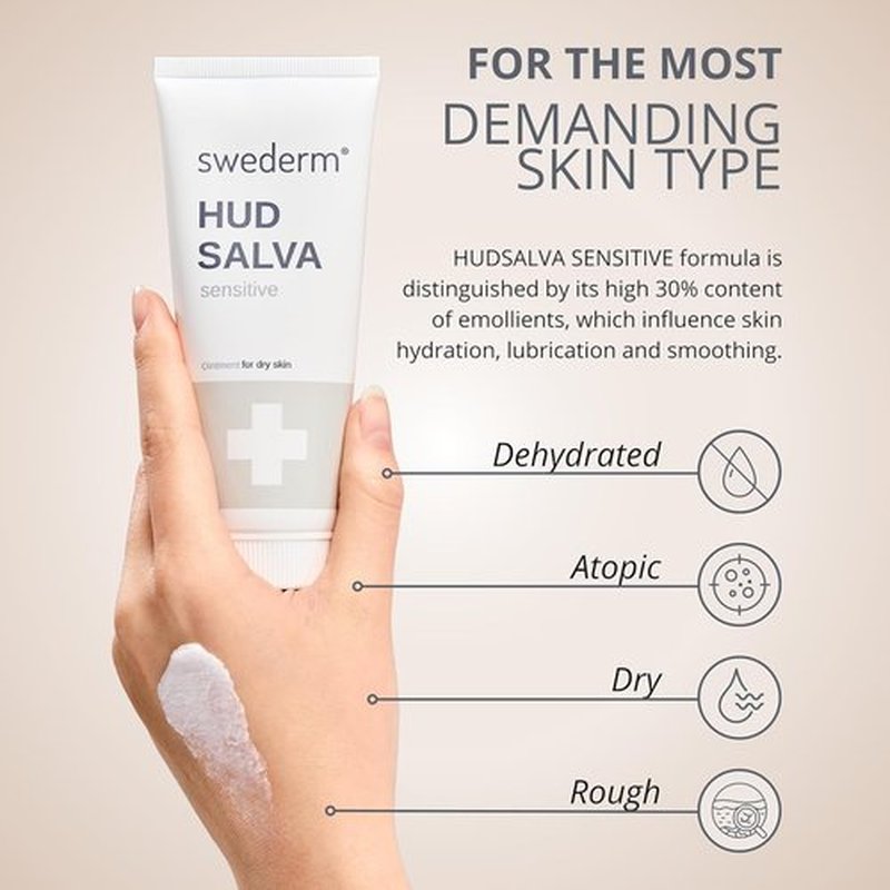 swederm Hudsalva Sensitive Eczema Hand Cream 3.38 Oz - Soothing and Moisturizing Hands and Foot Cream - Healing Ointment with Glycerine - Nourishes & Repair for Dry Skin and Callus - Quickly Absorbing