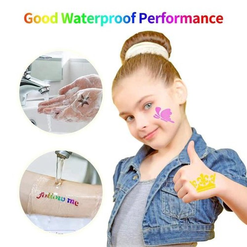 Temporary Glitter Tattoos Kit for Kids, 24 Body Glitter, 2 Glue, 5 Brushes, 187 Stencils, Kids or Adults Halloween Makeup Kit, Gift for Girls Birthday Party Festival