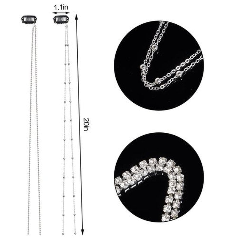 hoyuwak 6Pcs Hair Jewelry for Braids Rhinestone Hair Chains Clip In Bling Tassel Hair Charms Accessories for Women Girls Festival Rave, Silver