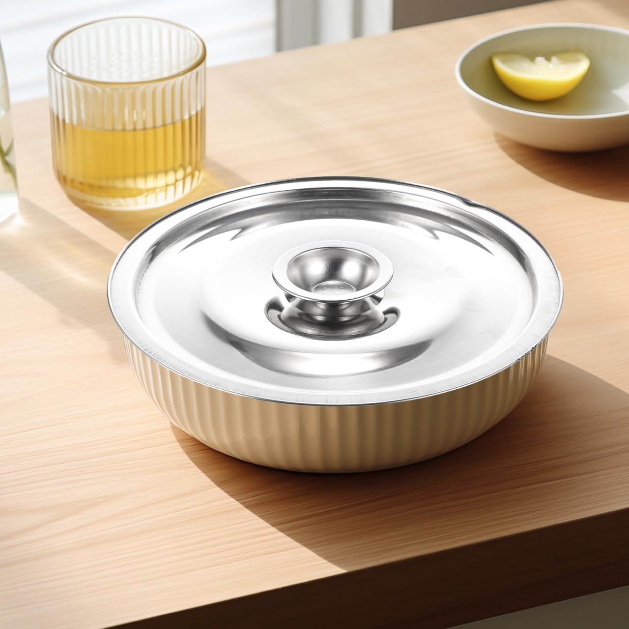 DOITOOL 6.29 Inch Stainless Steel Seasoning Pot Cover Pot Lid for Kitchen Bowls and Containers Easy-Clean Cookware Lid 1 Piece