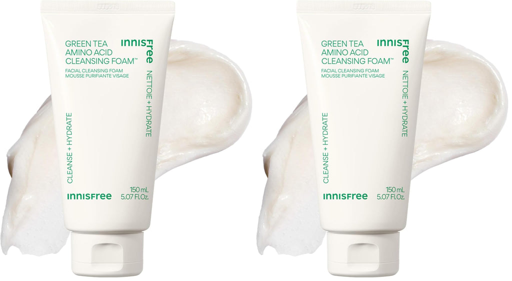 innisfree Green Tea Amino Acid Cleansing Foam,Sulfate-Free Hydrating Korean Face Wash,Gentle Lather,pH-Balanced Skincare,(Pack of 2)