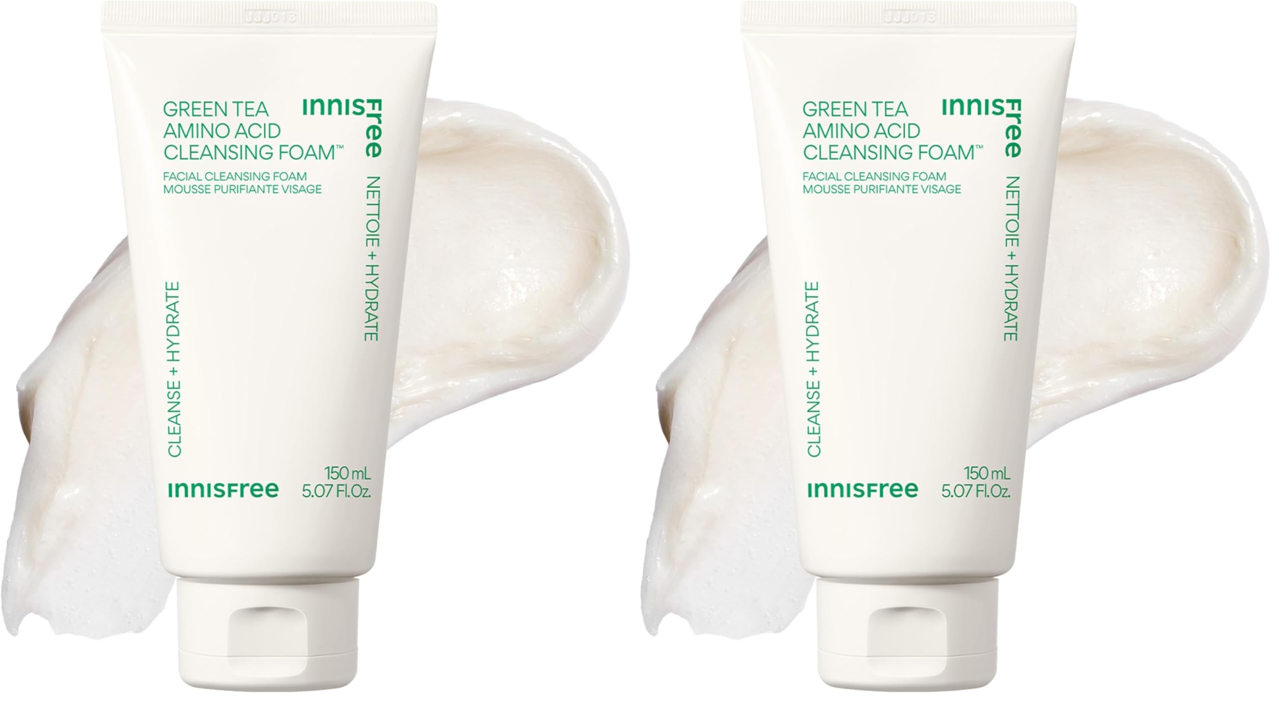 innisfree Green Tea Amino Acid Cleansing Foam,Sulfate-Free Hydrating Korean Face Wash,Gentle Lather,pH-Balanced Skincare,(Pack of 2)