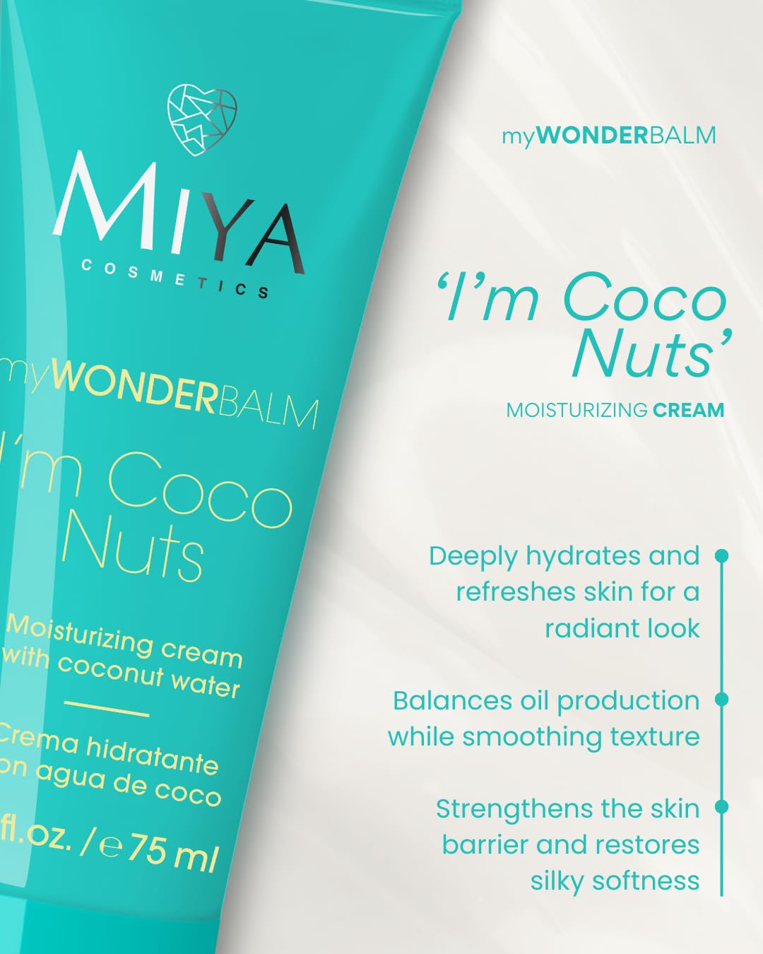 MIYA Cosmetics Coconut Water Moisturizing Face Cream – Hydrating Vegan Daily Moisturizer for Dry Skin – myWONDERBALM I'm Coco Nuts – 2.5 oz