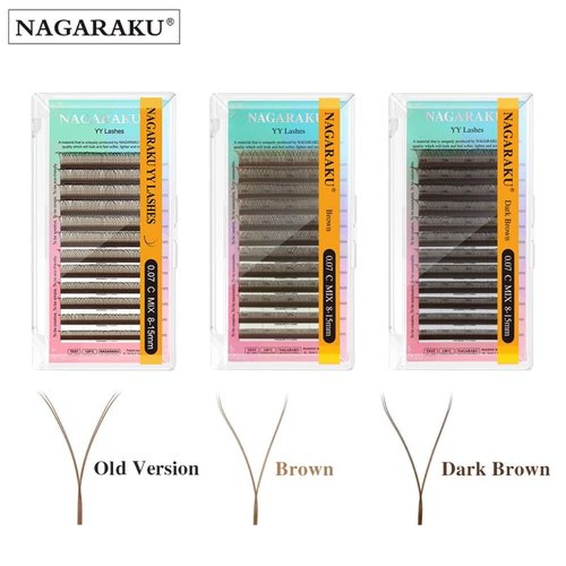 NAGARAKU yy Eyelash Extensions Dark Brown Color y lash Premade 4D Easy Fan Russian Volume Cluster 12 Rows Pre Fanned Wispies Crisscross Eye Lashes for Beauty Salon -0.07mm D Curl 8-15mm Mix Tray