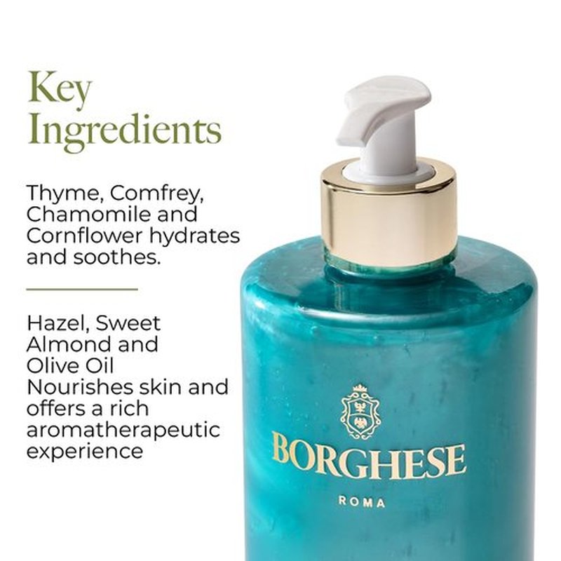 Borghese Bagno Di Vita Gentle Foaming Bath & Shower Gel - Hydrating Aromatherapy Wash with Thyme, Chamomile & Almond Oil