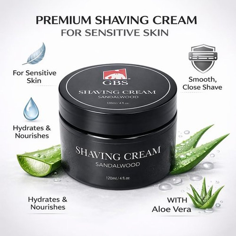 G.B.S Sandalwood Shaving Cream - Hydrating Formula for Sensitive Skin | Smooth, Close Shave, 1 Pack