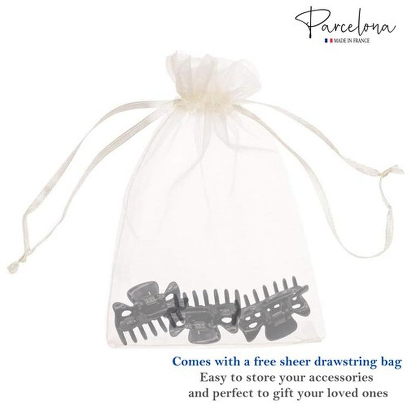 Parcelona French Classic Very Small 1 1/2" Claw Clips with Tight Spring Set of 3 Girls Hair Jaw Claw Clips Durable Styling Women Hair Accessories, Made in France (Black)