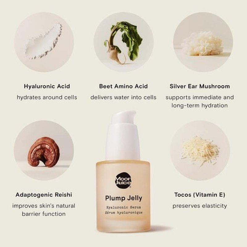 Moon Juice Plump Jelly Hyaluronic Acid Serum - Hydrating Anti-Aging Formula with Peptides & Mushrooms, 1 Fl oz