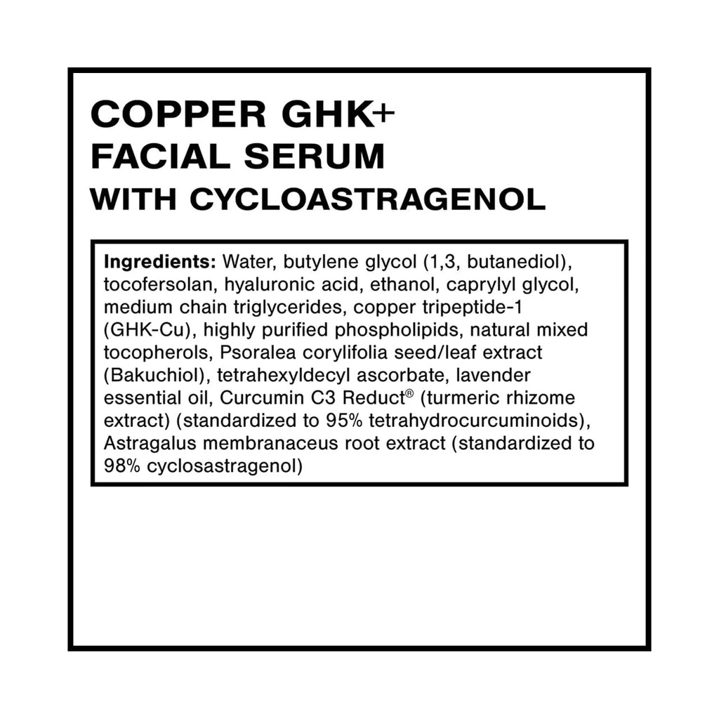Quicksilver Scientific Copper GHK+ Facial Serum with Cycloastragenol - Copper Peptide Serum for Healthy Skin Support - Smooth Complexion & Glow - Gluten-Free, Vegan & Non-GMO - 1 fl oz
