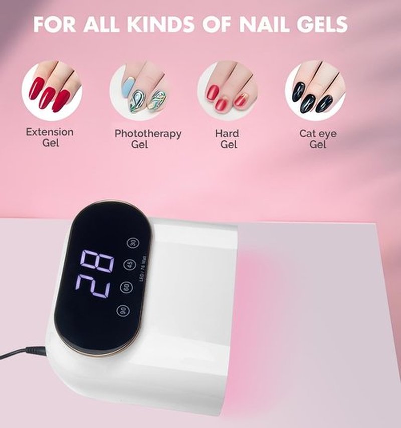 OBEEGOO 76W UV LED Nail Lamp Light Dryer for Nails Gel Polish,LED Nail Dryer with 38 LED Beads,4 Timer,Smart Sensor,LCD Display Fast Curing Gel Nail Polish Nail Art Tools Manicure Accessories