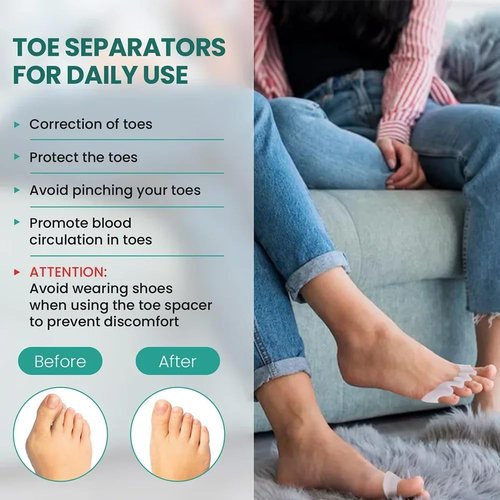 Silicone Toe Separators for Women and Men, Soft Toe Spacers for Overlapping Toes and Hammer Toes Pain Relief, Ergonomic Toe Straightener for Yoga, Running, 1 Pairs (12 years old - adult White)