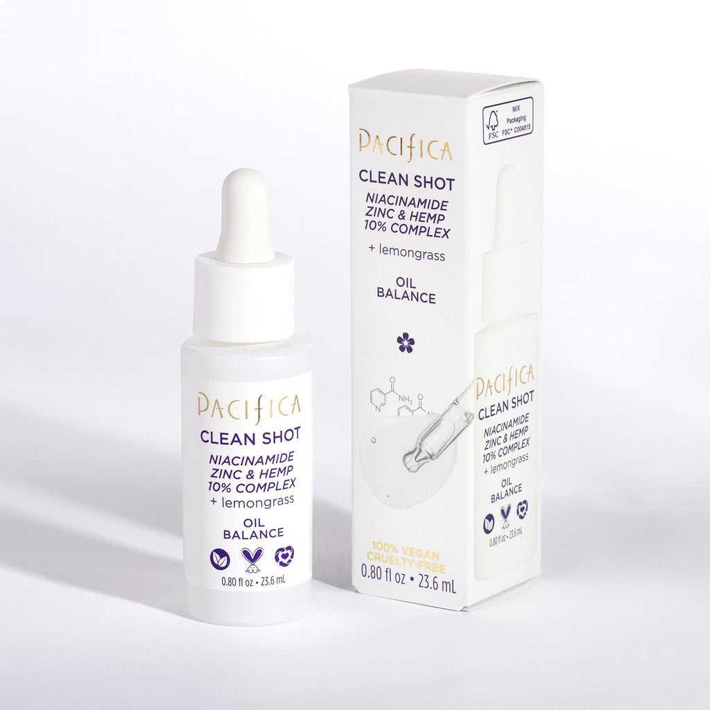 Face Serum by Pacifica - Clean Shot Niacinamide 10% Solution with Zinc & Hemp Seed Oil – Balancing Facial Serum for Oily & All Skin Types, Vegan & Cruelty-Free, 0.8 oz