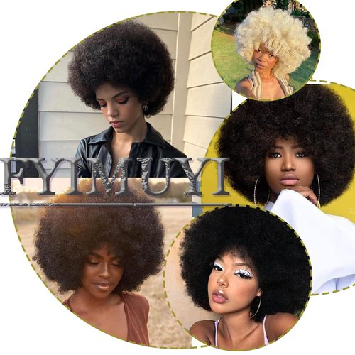 FYIMUYI Afro Wig - Soft 70s For Black Women Short Curly Afro Kinky Wig Large Bouncy And Soft Natural Looking Synthetic Wigs For Daily And Party Halloween Costume Use (#Orange)