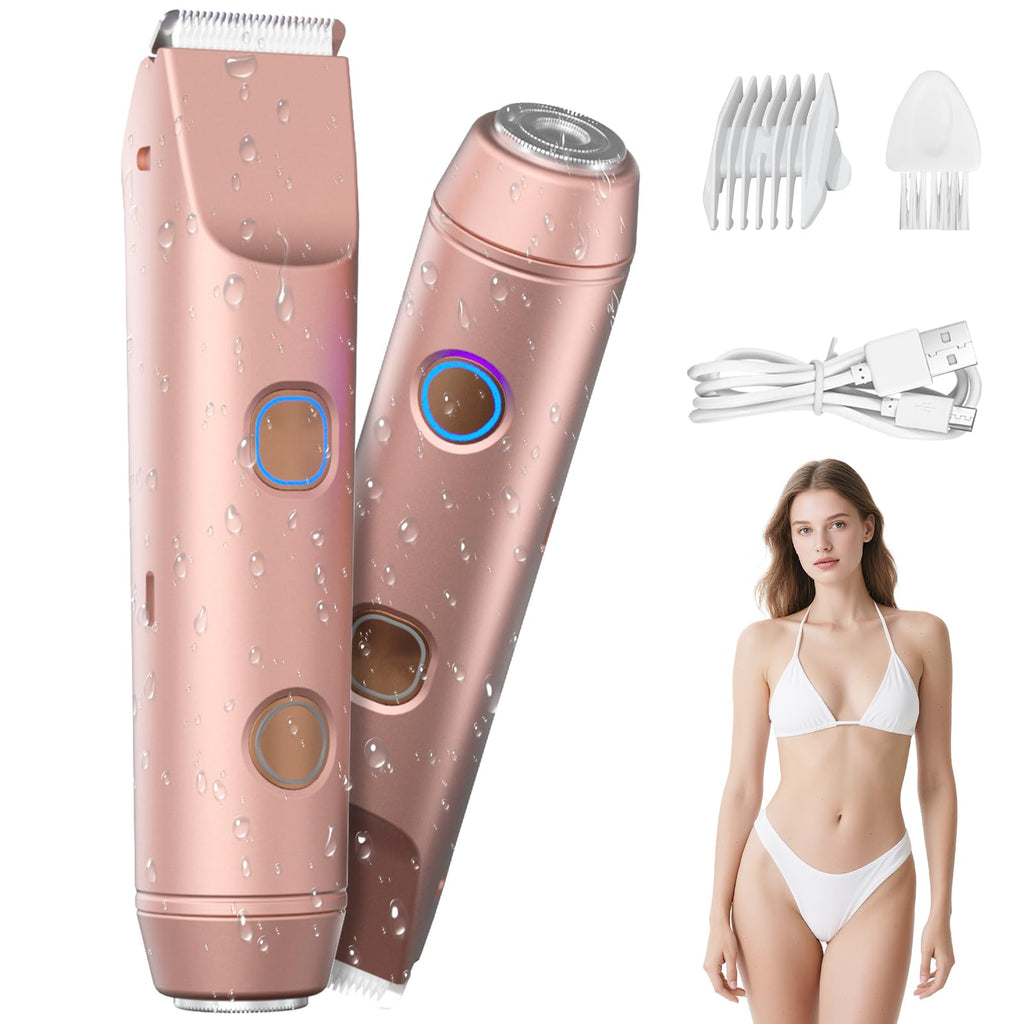 Fanovae Bikini Trimmer for Women – Dual-Head Electric Razor, IP67 Waterproof USB-C Rechargeable Shaver for Bikini Line, Underarms, Legs & Face, Rose Gold Stocking Stuffer Holiday Gift