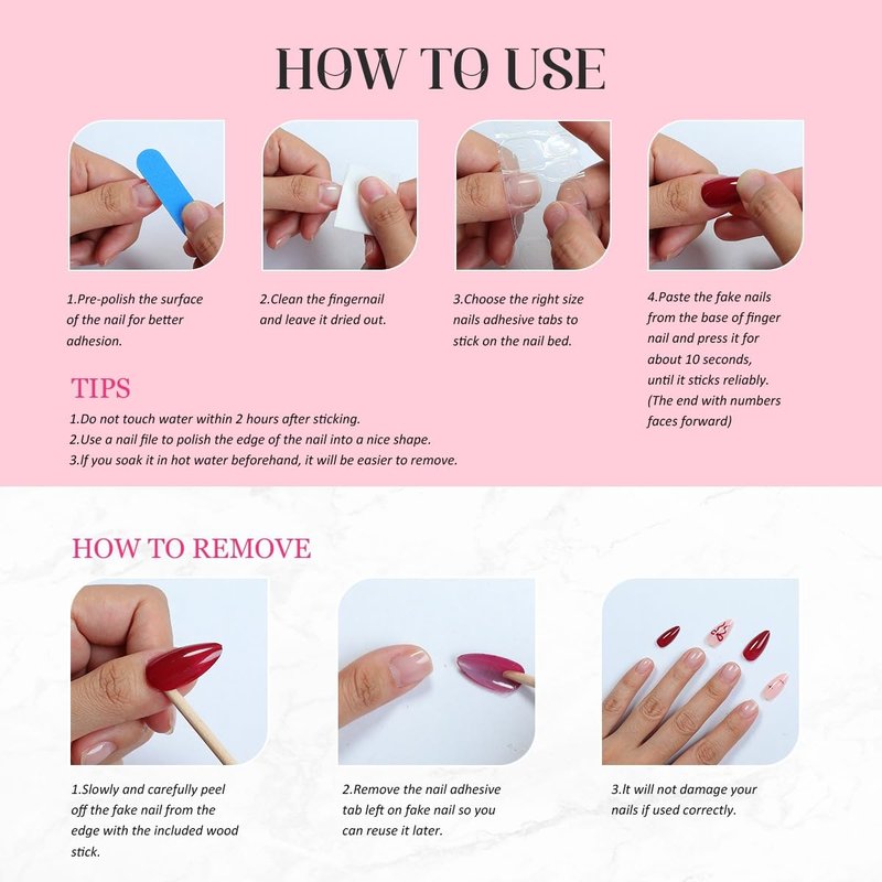White French Tip Press on Nails Flower Handmade Press on Nails with Rhinestone Designs Long Coffin Shaped Fake Nails Full Cover Thick Acrylic and Muti-Layer Gel Stick on Nails for Women (M)