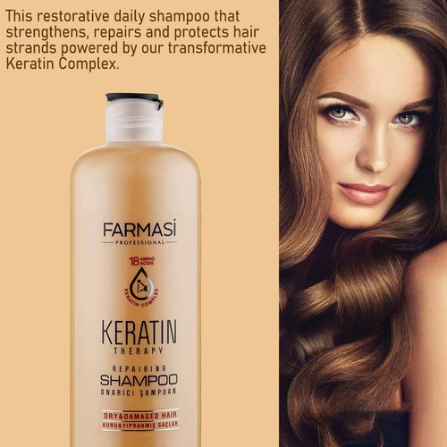 FARMASi Keratin Therapy Shampoo 12.2 fl oz & Hair Mask Set 6.7 fl oz: Repairing Cleanse & Deep Conditioning System for Dry Damaged Hair, Smoothness & Shine