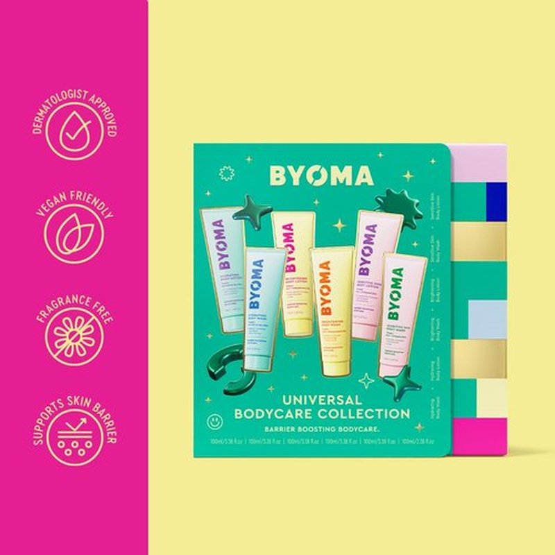 BYOMA Body Care Holiday Gift Set (6-Piece Kit) - Hydrating, Brightening & Sensitive Body Wash & Lotion - Travel Size, Supports Skin Barrier