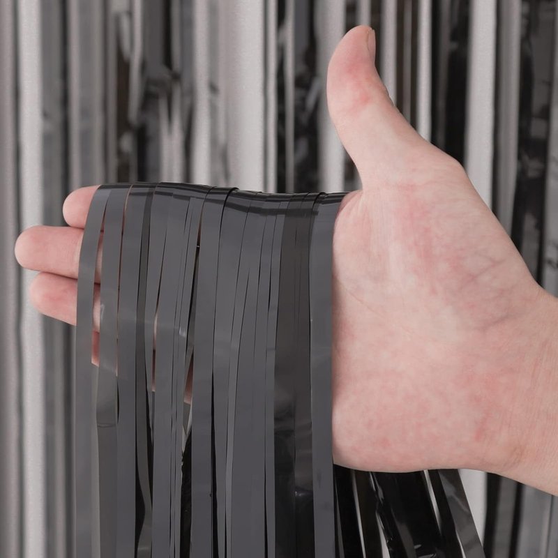 Voircoloria Black Foil Fringe Backdrop Curtains - 3 Pack Tinsel Streamers for Parties | 3.3x8.2 Feet