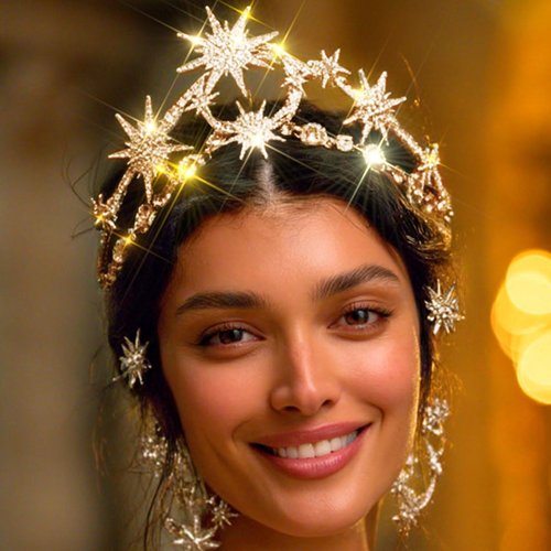 GORTIN Star Moon Crown Gold Goddess Headpiece Rhinestones Wedding Tiara Bridal Headband Hair Accessories for Women