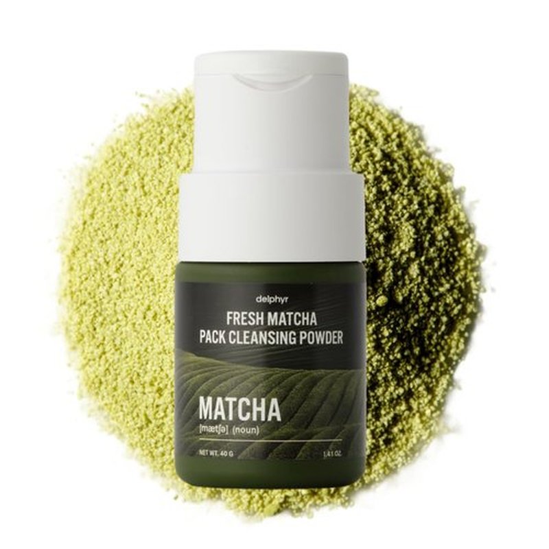 delphyr FRESH MATCHA PACK CLEANSING POWDER, Matcha Mask, Ceramide, Gentle Face Wash, Radiant Skin, Facial Cleanser for Dry Skin, Korean Skincare, Fragrance Free, 40g/1.41fl.oz.