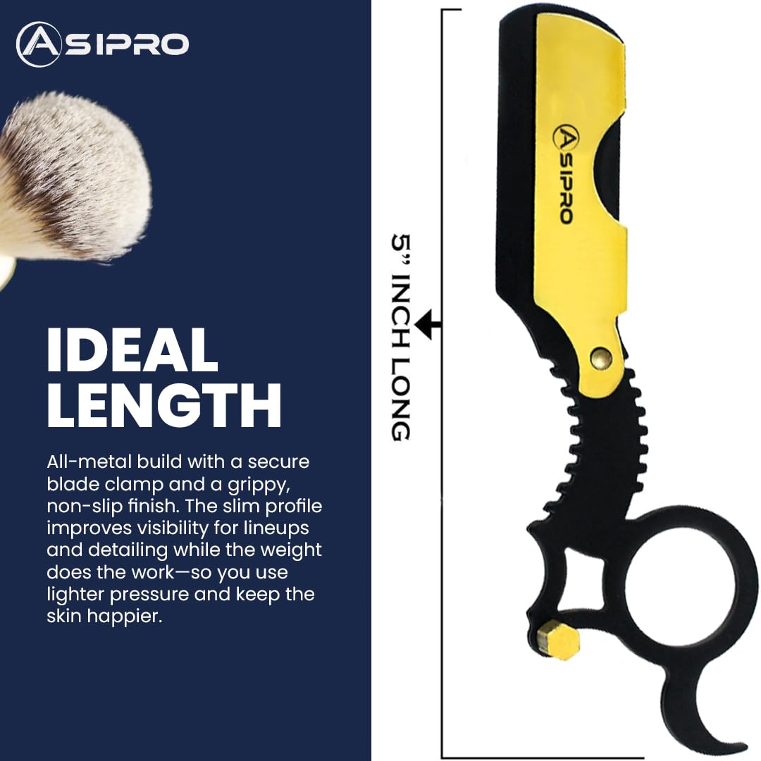 ASIPRO Straight Edge Razor for Mens Straight Razor + 20 Straight Razor Blades Single Blade Razors for Men Navaja para Afeitar para Hombre Barber Razor Ring Razor Single Edge Razor (Black-Gold)