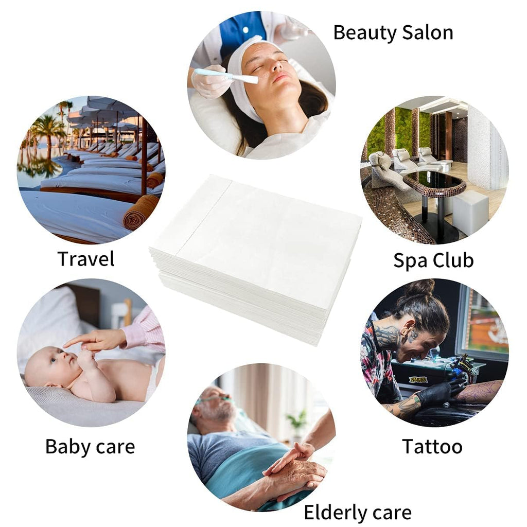 YEEOZOE 100PCS Disposable Bed Sheets, Disposable Massage Table Sheets, Disposable Bed Covers for SPA Lash Wax Tattoo Salon, Non Woven Fabric, 71" x 31" White