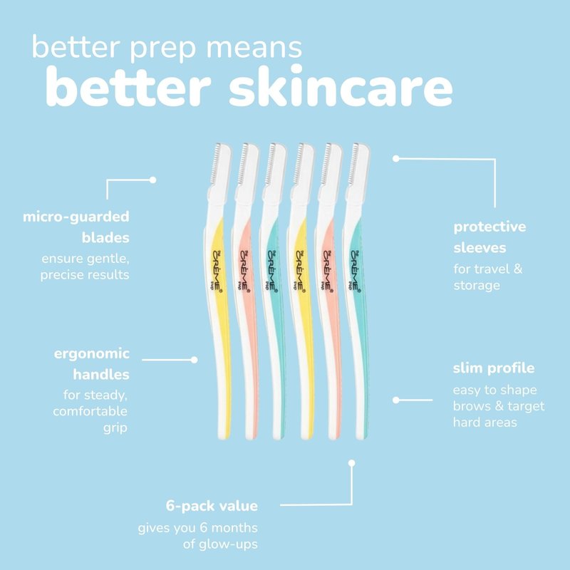 The Crème Shop Flawless Face Precision Dermaplane Razor - One Blade for Gentle Exfoliation, Dermaplaning, Facial Hair Removal and Eyebrow Shaping (Pack of 6) (Multicolor)