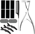 Hair Extensions Tools Kit, Professional Tape in Hair Sealing Pliers Flat Surface Hair Extension Plier Tools with Double Sided Replacement Adhesive Tape Tabs -Silvery