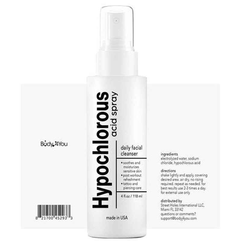 BodyJ4You Hypochlorous Acid Spray for Face Cleaner - HOCL Facial Toner Acne Sensitive Skin - HOCL Molecule Spray Topical Skin Redness Relief Breakouts - Piercing Aftercare Solution Fine Mist - 4 Fl Oz