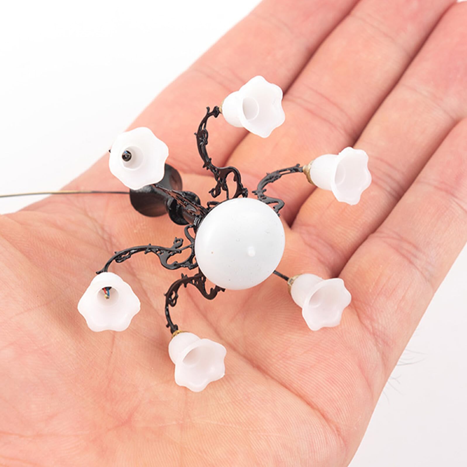 Housoutil Miniature Chandelier Dollhouse Ceiling Light 2.55X2.55X1.77In Pendant Lamp Ornament for Mini House Decor and DIY Crafts
