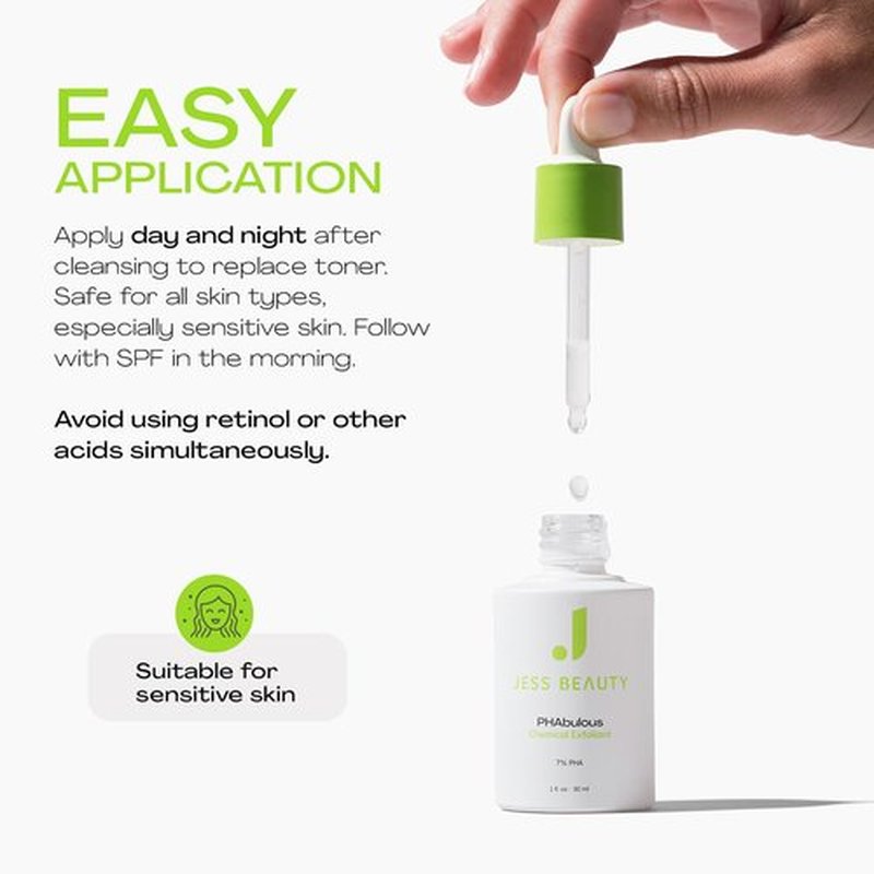 JESS BEAUTY | PHAbulous Chemical Exfoliant | Skin Care for Sensitive Skincare Hydration & Antioxidant Protection | 1 fl oz