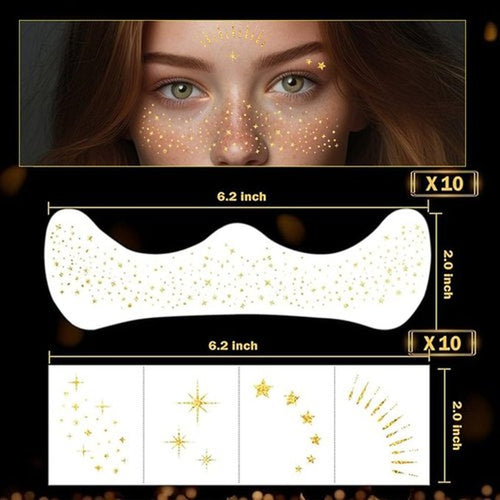 20 Pcs Makeup Patches,Glitter Freckles Patches with 5 Shapes - Sparkling Self-Adhesive Face Jewels for Festival, Rave & Party Makeup - Waterproof Face Glitter Stickers for Women & Teens