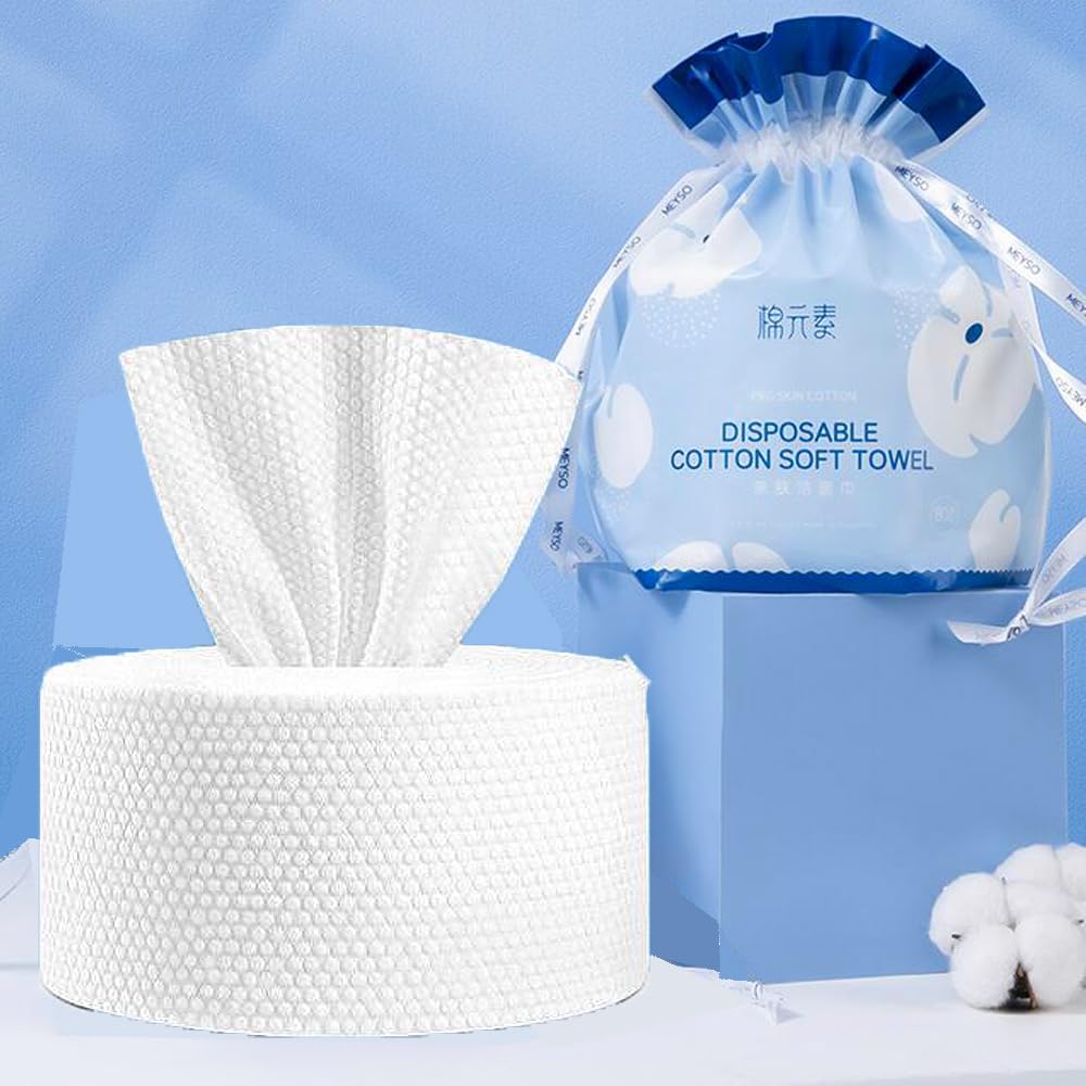OUGEER Disposable Cleaning Face Towel,Non-Woven Fabric Disposable Wet and Dry Cotton Ssoft Towel, Disposable Beauty Towels-- 80 Sheet/Roll