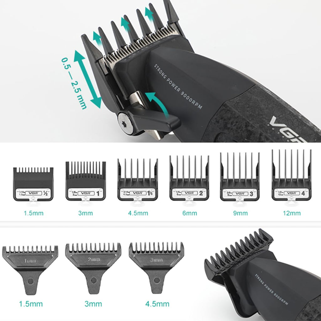 VGR 640 Professional Hair Clippers for Men, 9000RPM Cordless Barber Clippers and Trimmers Set, Zero Gap T-Blade Hair Cutting Kit, DLC Coated Ceramic Blade Barber Kit with LED Display(Red)