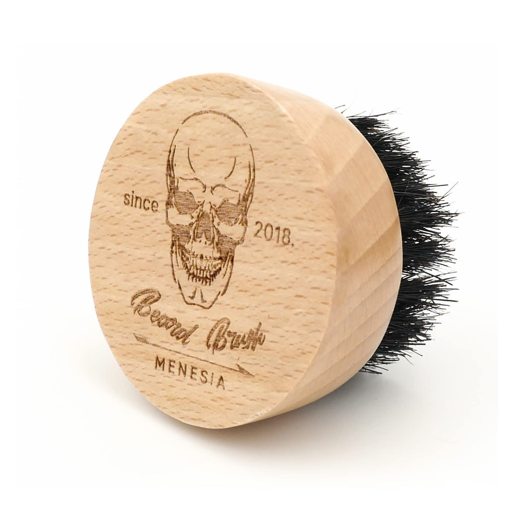 Menesia Small Round Beard Brush, Boar Bristle Wooden Brush for Travel