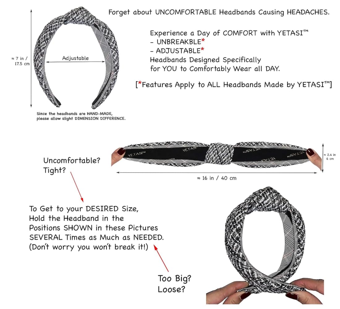 YETASI Navy Blue Floral Knotted Headband for Women Warable All Day Made of Silk Quality Flower Satin Fabric, Unique and Classy. Girls Headbands, Fashion Designer Top Knot Head band