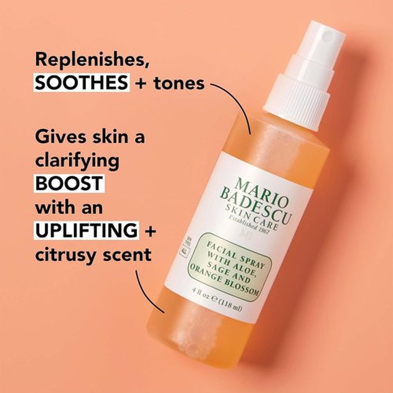 Mario Badescu Facial Spray with Aloe, Sage and Orange Blossom for All Skin Types | Face Mist That Hydrates & Uplifts | 4 FL OZ & 4 FL OZ Combo