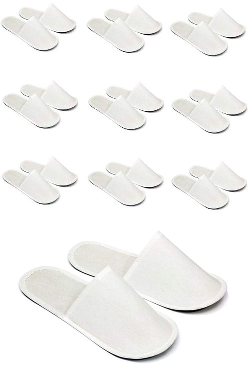 CHOCHILI 10 Pairs Fabric Packed Economy Disposable Hotel Slippers for Airbnb Spa Salon Party Wedding Guests - Fits up to Adult US Men Size 10 & Women Size 11, White