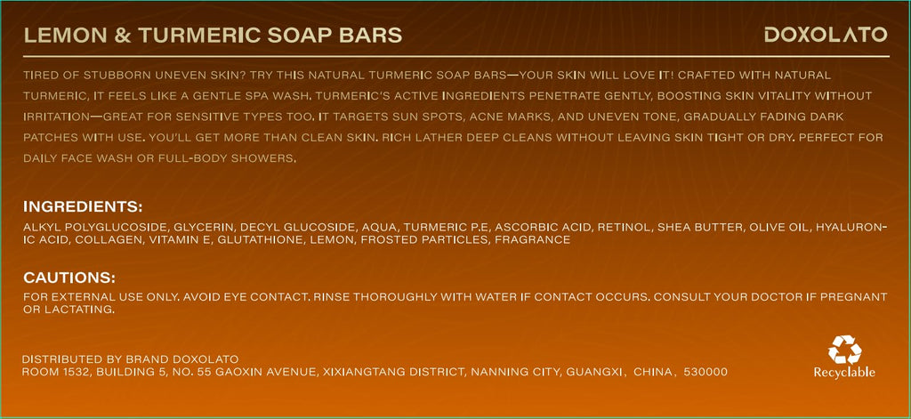 DOXOLATO Lemon Turmeric Soap Bars for Face Body - Gentle Exfoliating Turmeric Soap Bar Improve Skin Texture Moisturizing, 3 Bars