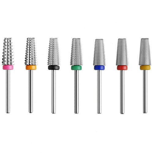 ERUIKA 7pcs 5 in 1 Nail Drill Bits Set, Multi-Function Tapered Shaping Carbide Nail Drill Bit Use for Both Left to Right Handed, 3/32 Inch Nail Bit for Remove Acrylic Gel Nail Accessories(Silver)