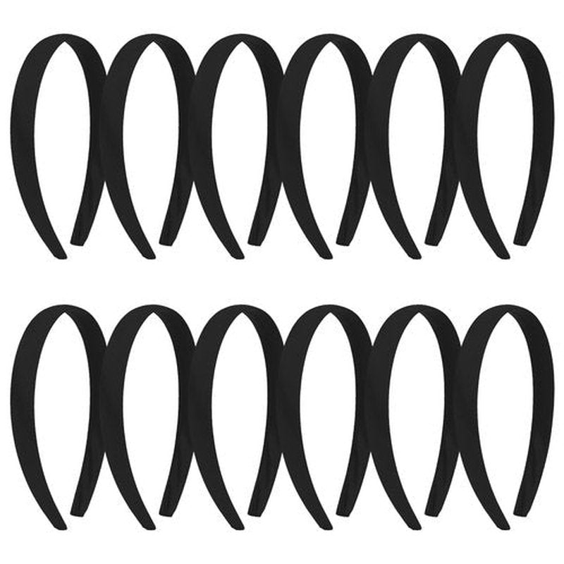 Amariver 12Pcs Black Headband for Women 0.8inch Satin Headbands Thin Hard Head Bands DIY Plain Hair Band Black Satin Headband Fashion Hair Accessories for Women Girls
