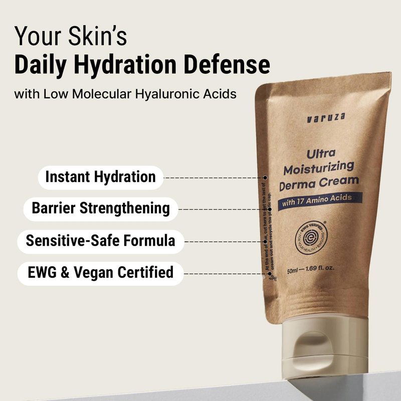 varuza Ultra Moisturizing Derma Facial Cream with 17 Amino Acids Vegan Nano Liposome Cream Low Molecular Weight Hyaluronic Acid Oil Free (Ultra Moisturizing Derma Cream x 2EA)