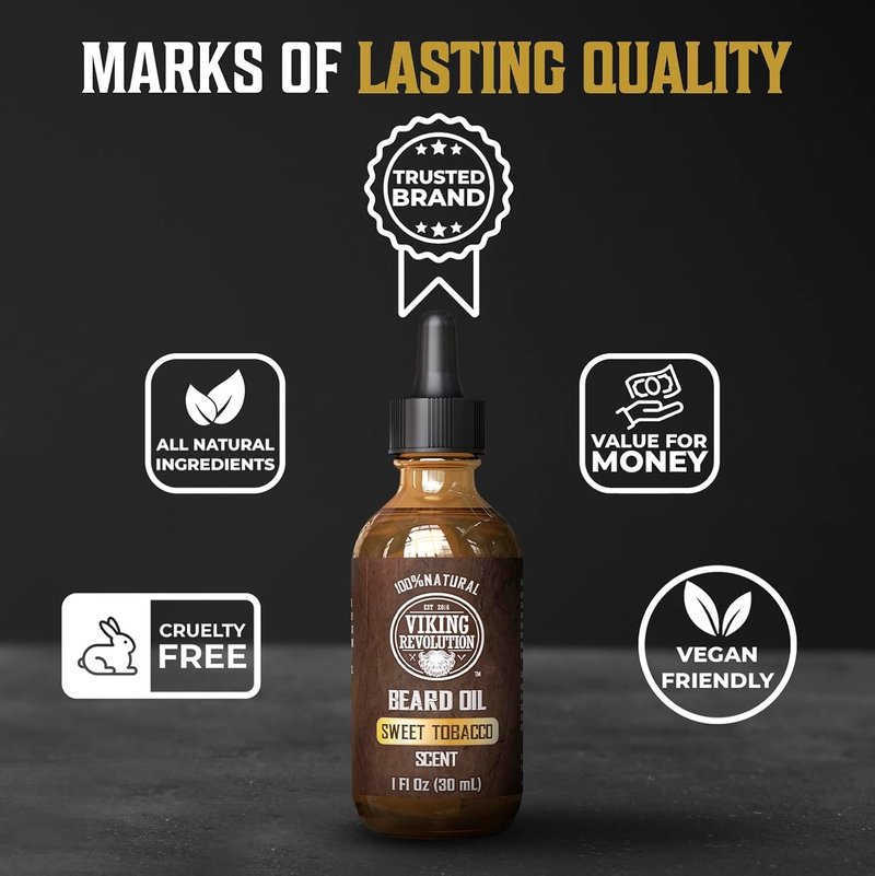 Viking Revolution Sweet Tobacco Beard Oil - Natural Argan & Jojoba Oil Beard Conditioner | Softens & Moisturizes (1 Pack)