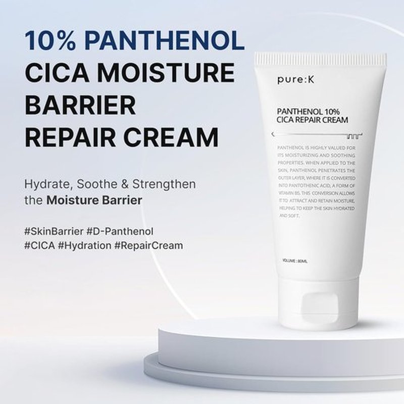 PURE K Panthenol 10% CICA Repair Cream - Intensive Barrier Recovery Moisturizer for Sensitive Skin (2.7 Fl Oz / 80ml)