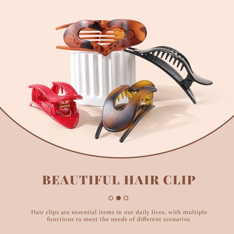 Flat Hair Claw Clips for Women,Tortoiseshell Medium Heart Hair Clips for Thick & Thin Hair- Comfortable Everyday Use for Office, Yoga, (4PCS)
