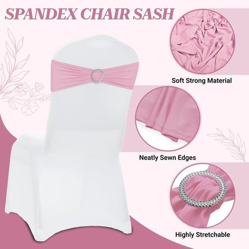MDS Premium Stretch Spandex Chair Sashes - Pack of 75, Universal Fit for Weddings & Events | Pink