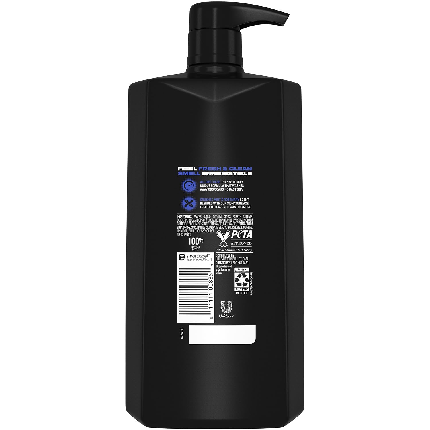AXE Men's Body Wash & Shower Gel, Phoenix, 3-Pack, 12H Invigorating Crushed Mint & Rosemary Scent, 32 Fl Oz Each