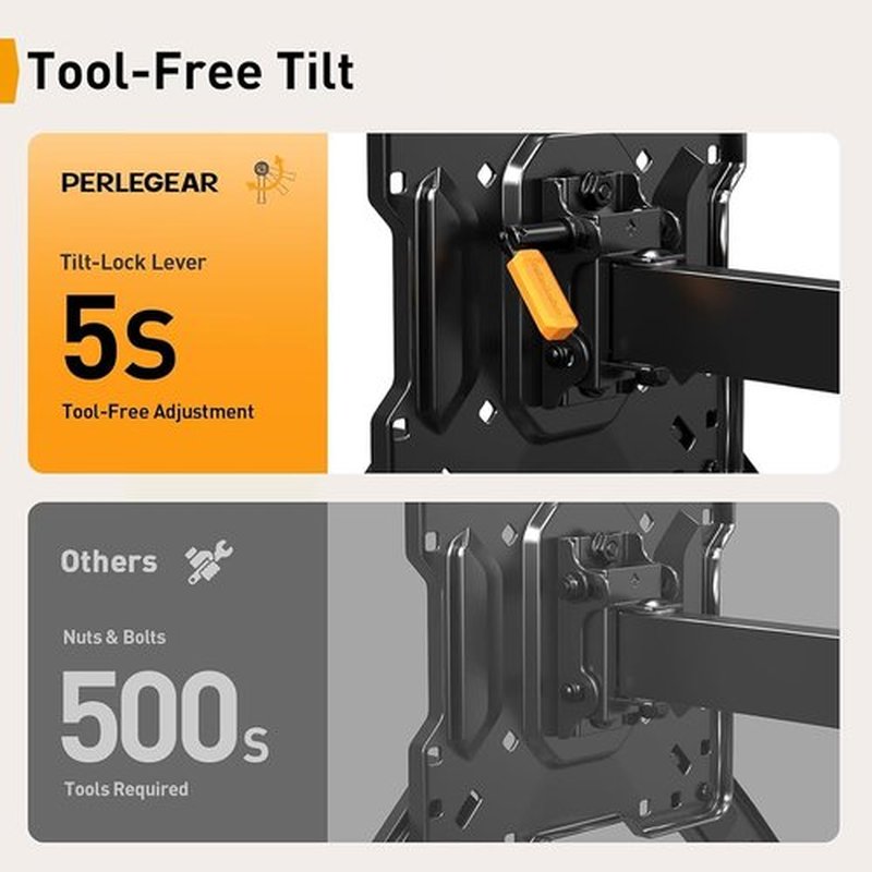 Perlegear Long Arm TV Wall Mount - Full Motion Bracket for 32-65" TVs | 37.4" Extension, Max VESA 400x400mm, Swivel & Tilt, Supports Up to 110 lbs