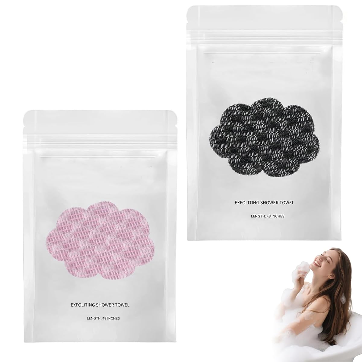 Blissal Exfoliating Shower Towel, 2-in-1 Exfoliating Towel, Premium Scrub Wash Cloth for Body Face, Blissal exfoliating Towels-Body Scrubber with 2 Sides for All Skin Types (Black+Pink)